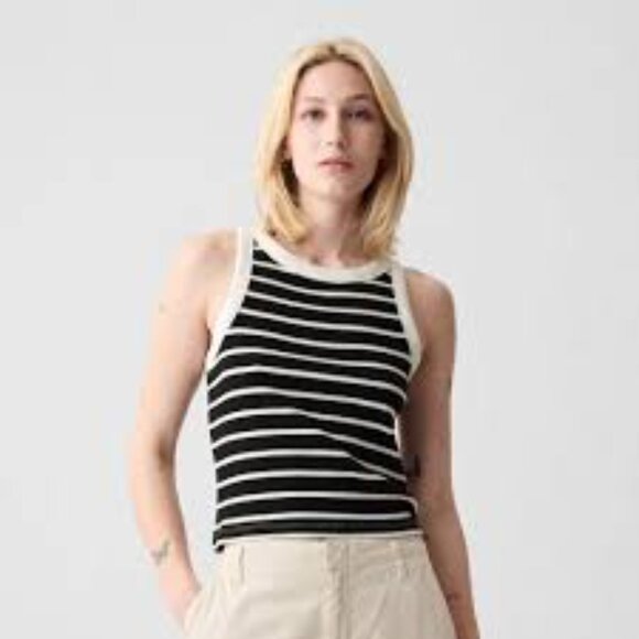 NWT Gap black and white stripes modern rib halter - Picture 1 of 8